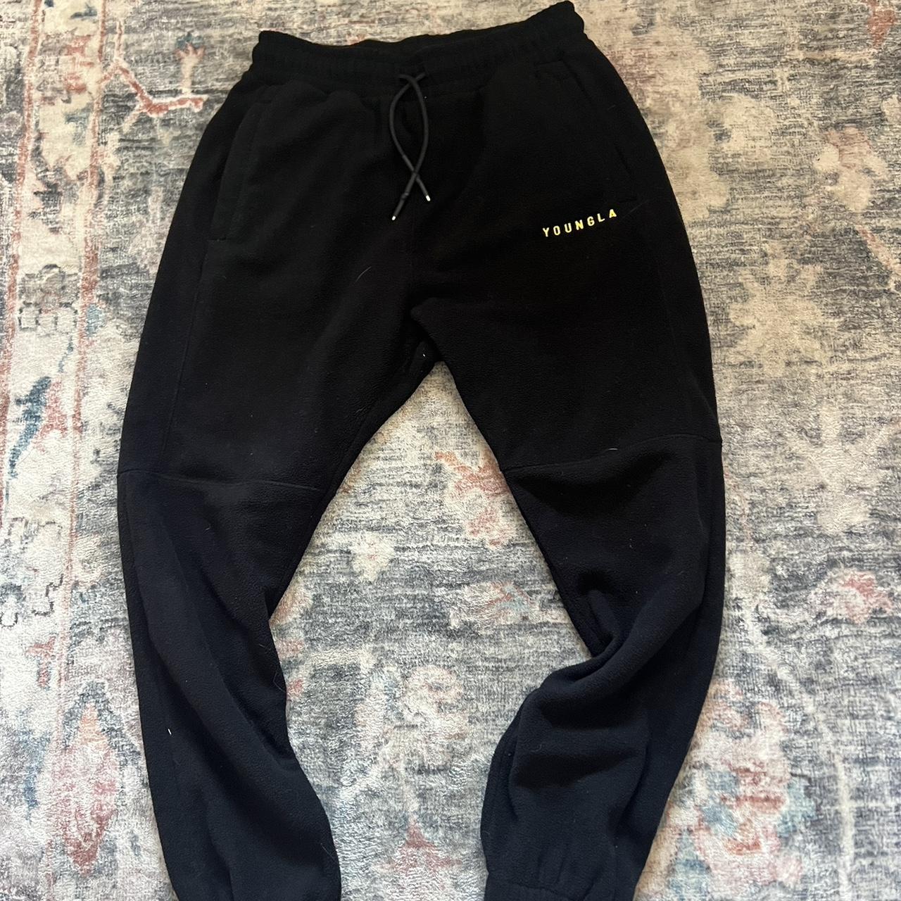 youngla men’s black fleece joggers size small no... - Depop