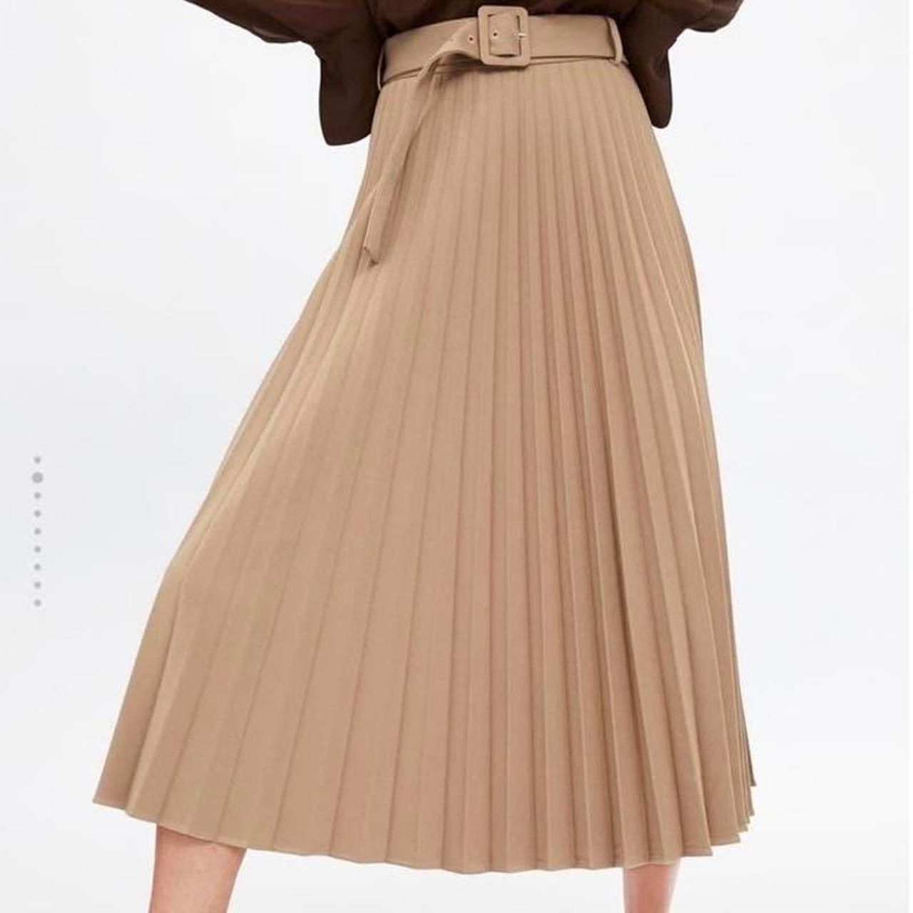 Zara belted pleated skirt nude size large Never... Depop