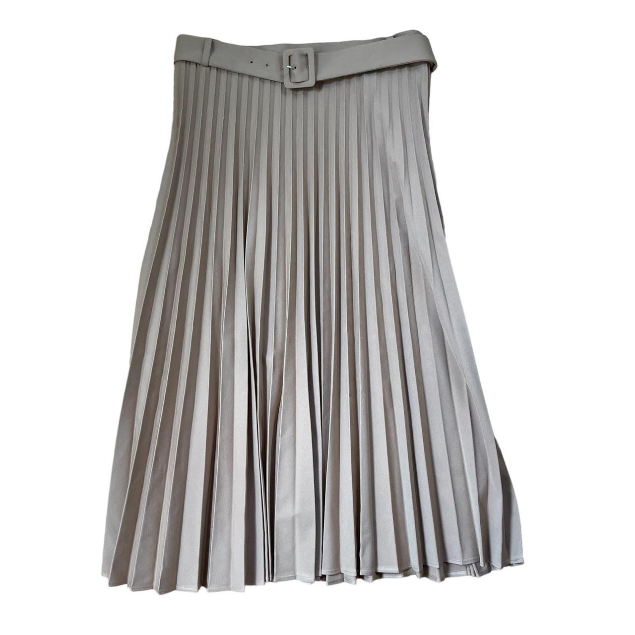 Zara Belted Pleated Skirt Nude Size Large Never Depop 5580