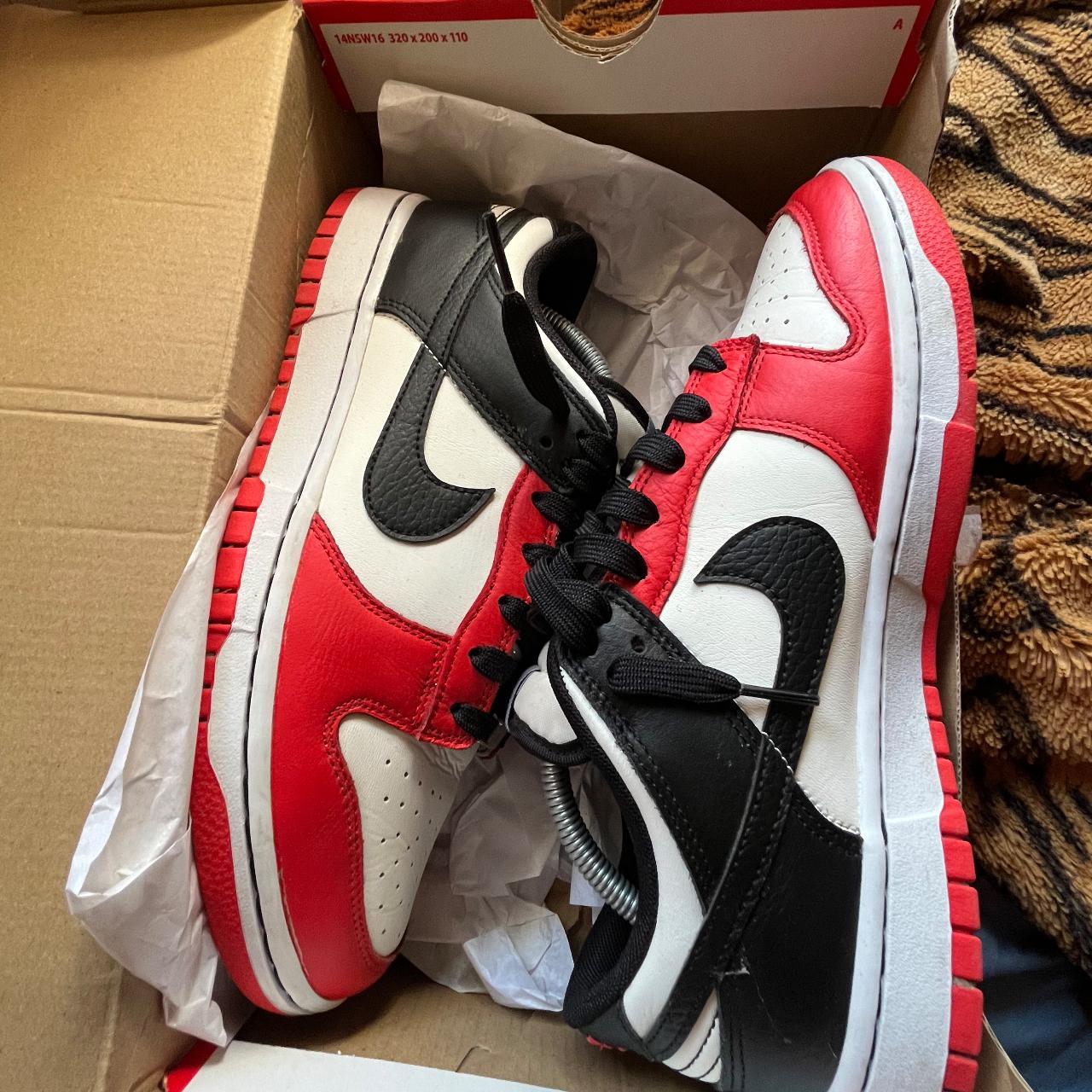 NIKE DUNK LOW/RETRO EMB sail/black/red UK SIZE... - Depop