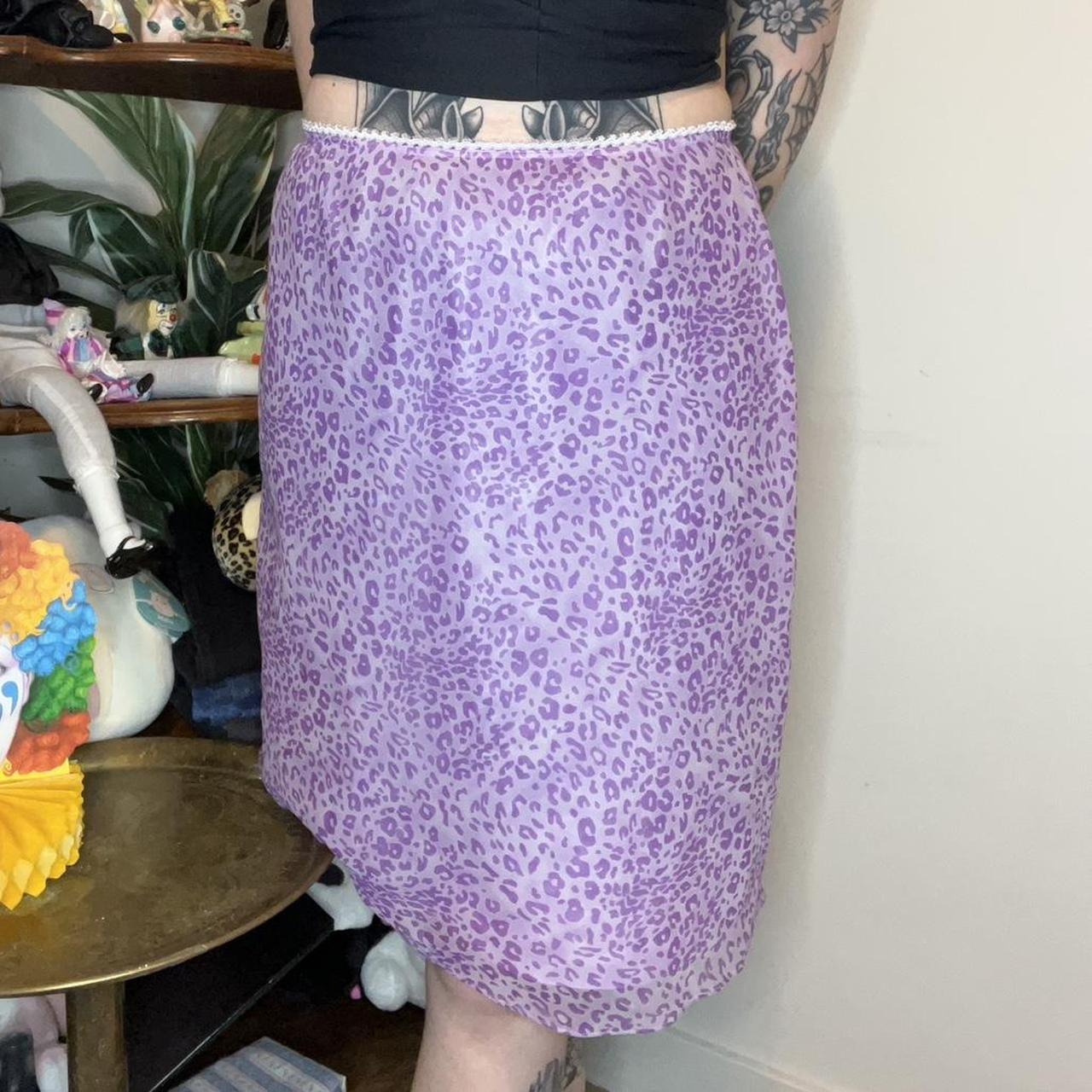 Y2K Vintage Silk Purple Cheetah Midi Skirt. Brand. Depop