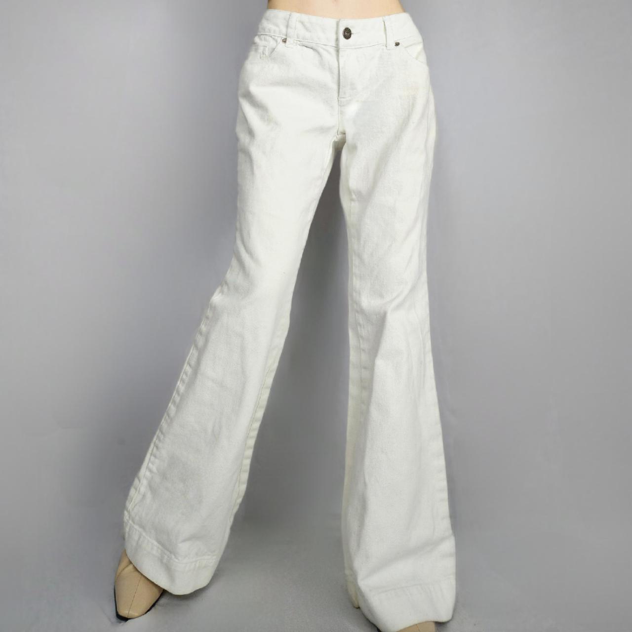 2000s white flare leg jeans Mid rise. Wide flared... Depop