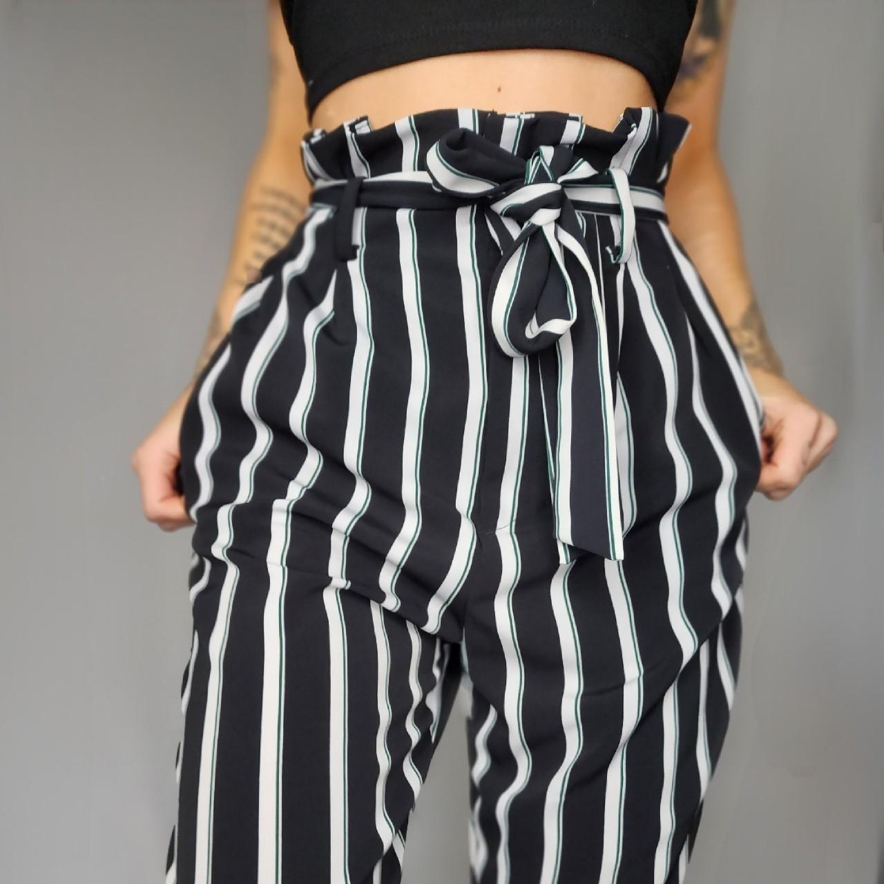 Black and white striped best sale paperbag pants