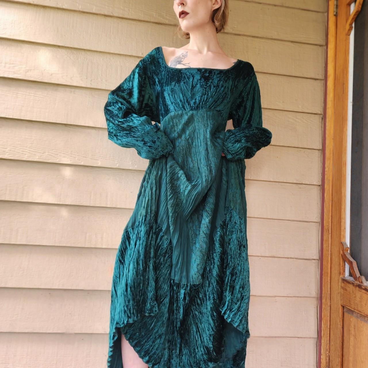 Vintage 90s emerald green velvet maxi Renaissance... - Depop