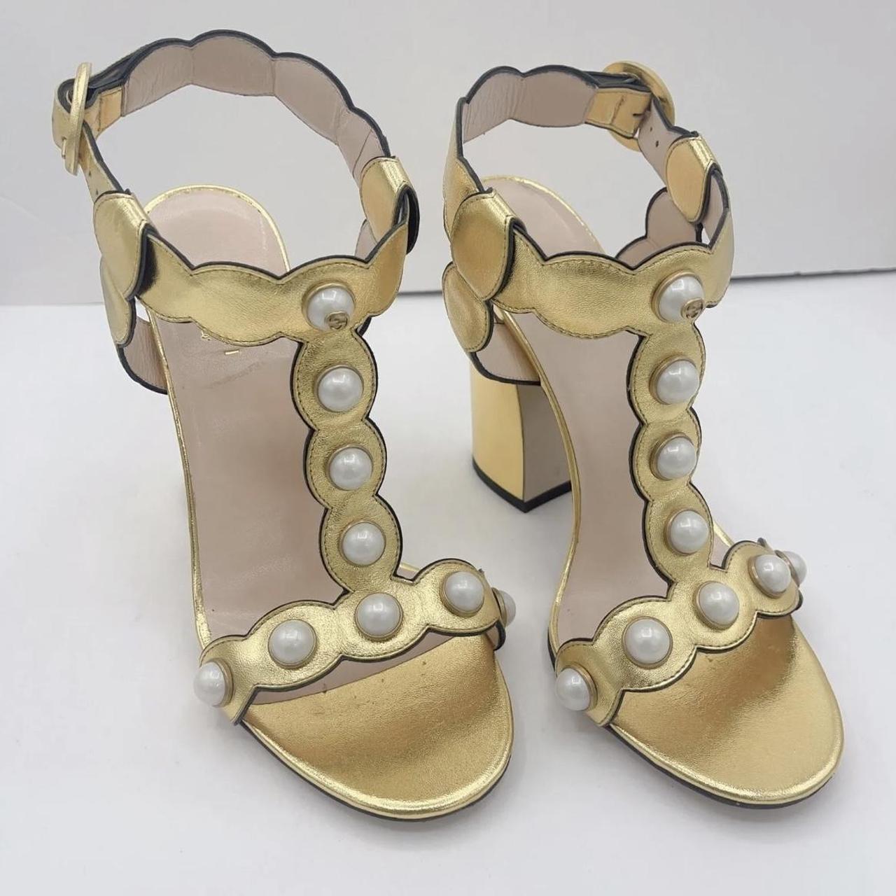 Gucci willow pearl sandals size 38 gold Depop