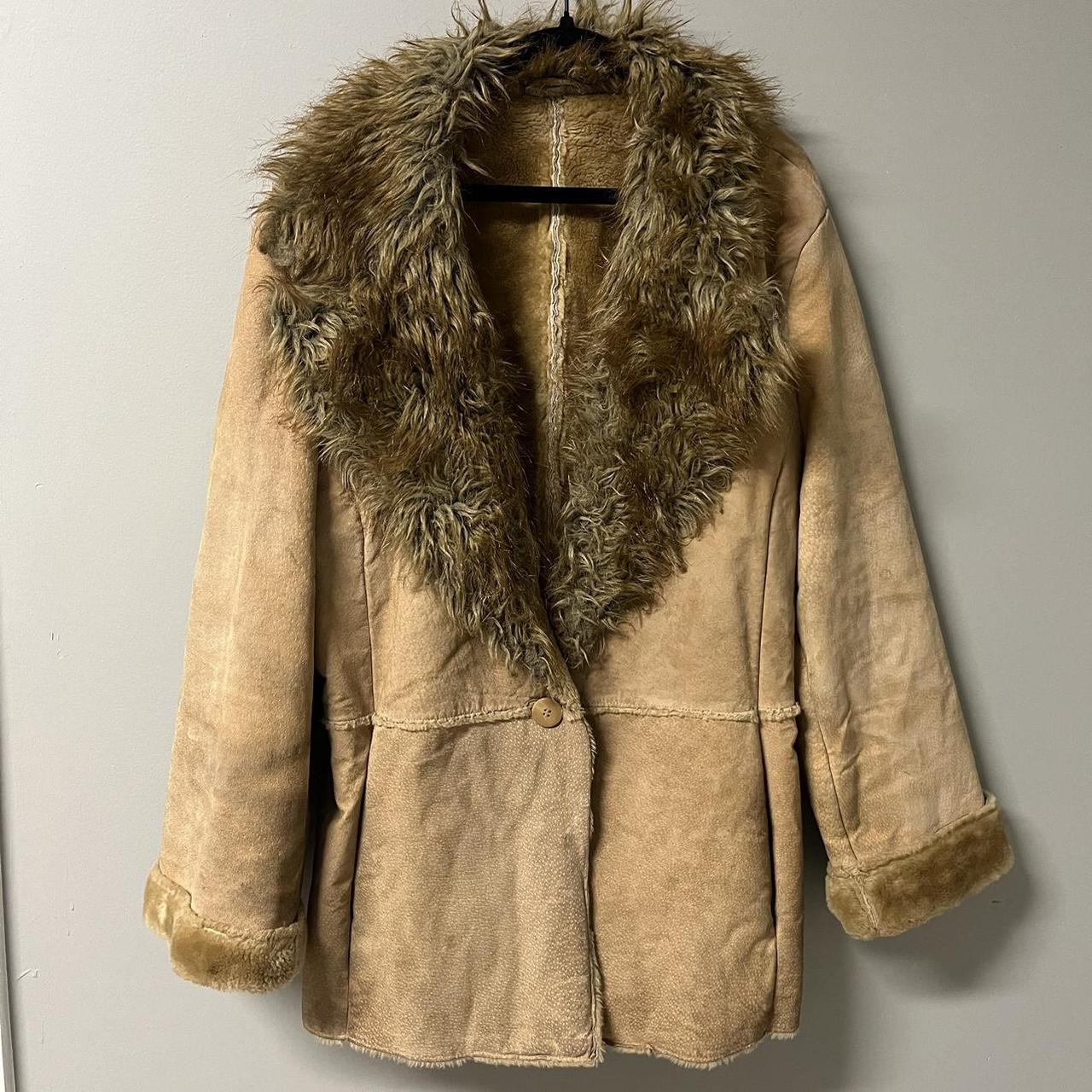 Vintage St. Johns Bay Suede Leather Shaggy Afghan... - Depop