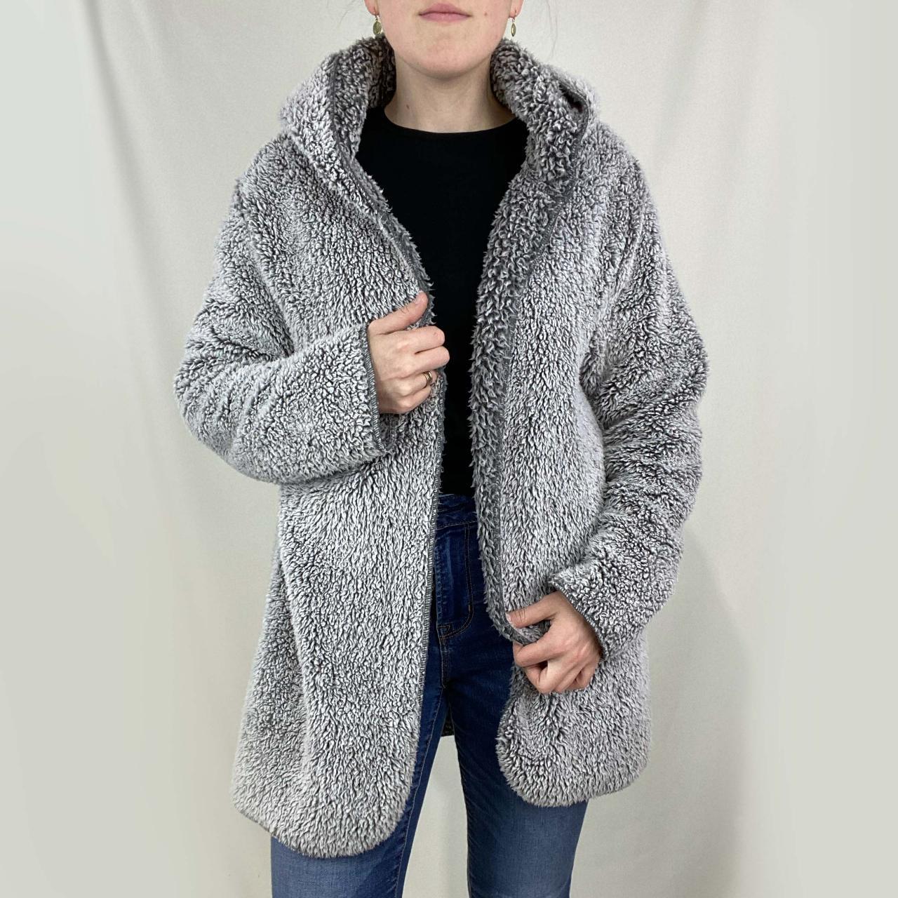 Oversized Grey Sherpa Sweater with Hood This cozy... - Depop