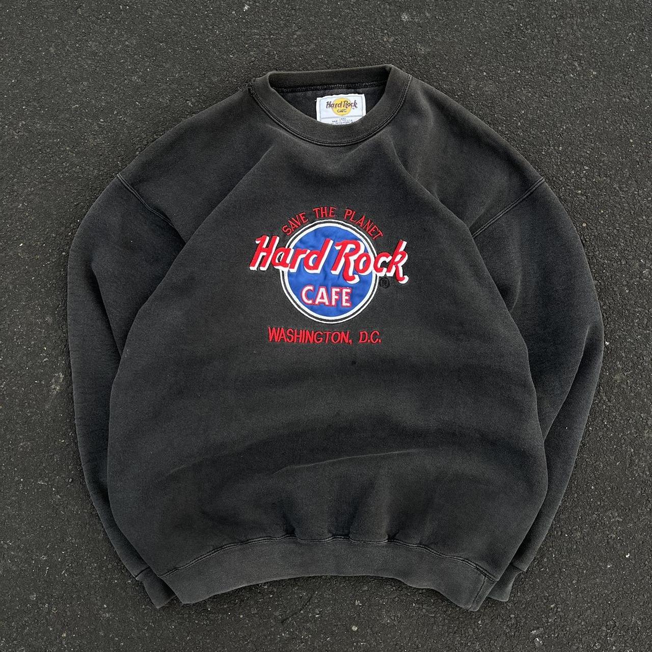 Hard Rock Cafe Men's Red and Black Sweatshirt | Depop