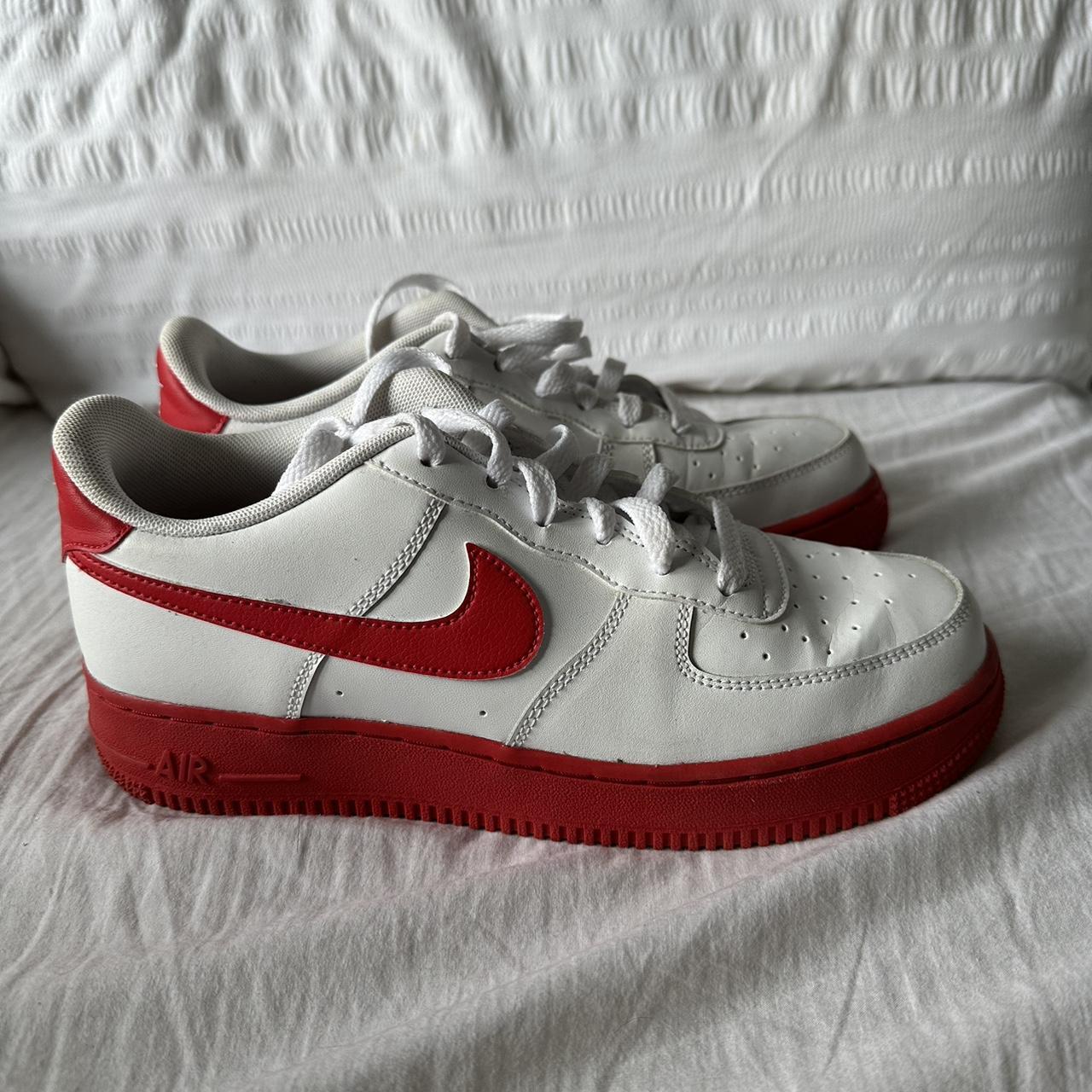 White and red Air force 1. UK 6. Worn a couple of... - Depop