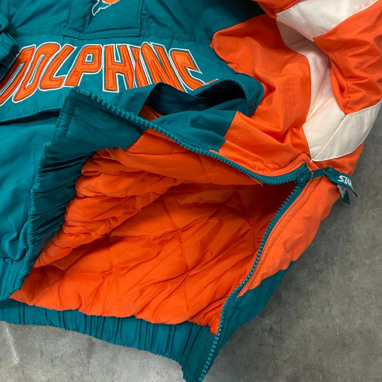 STARTER, Jackets & Coats, Vtg 9s Pro Line Starter Miami Dolphins Jacket  Front Pocket Small Hooded Coat