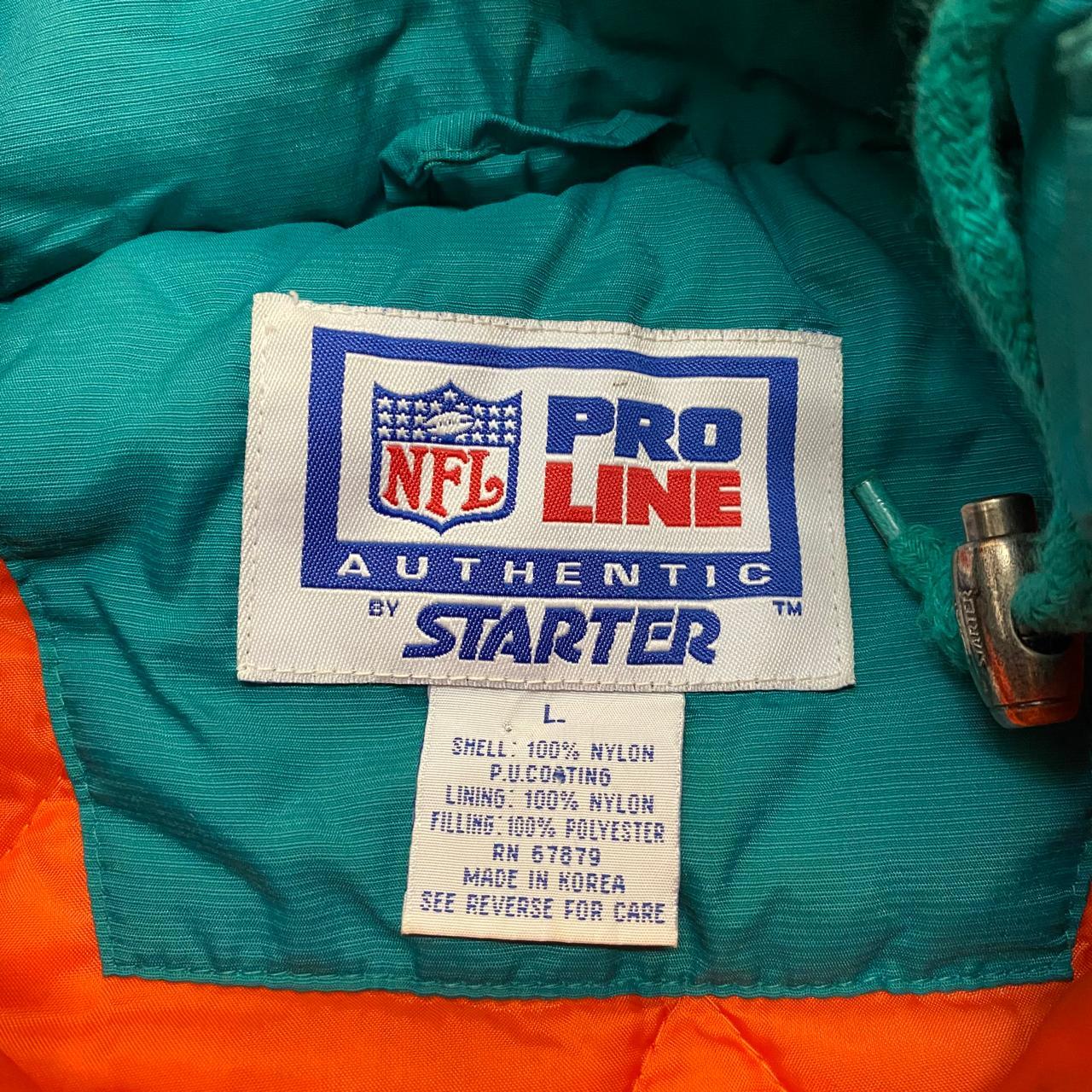 STARTER, Jackets & Coats, Vtg 9s Pro Line Starter Miami Dolphins Jacket  Front Pocket Small Hooded Coat