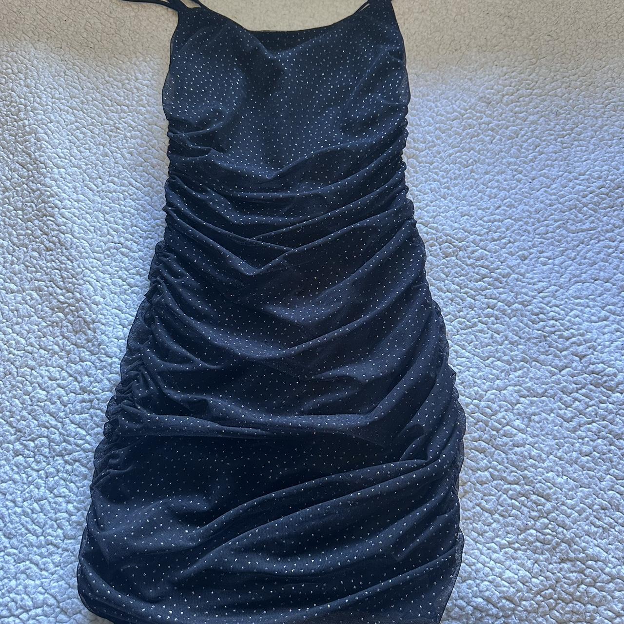 Lucy in the Sky Women's Black and Gold Dress Depop