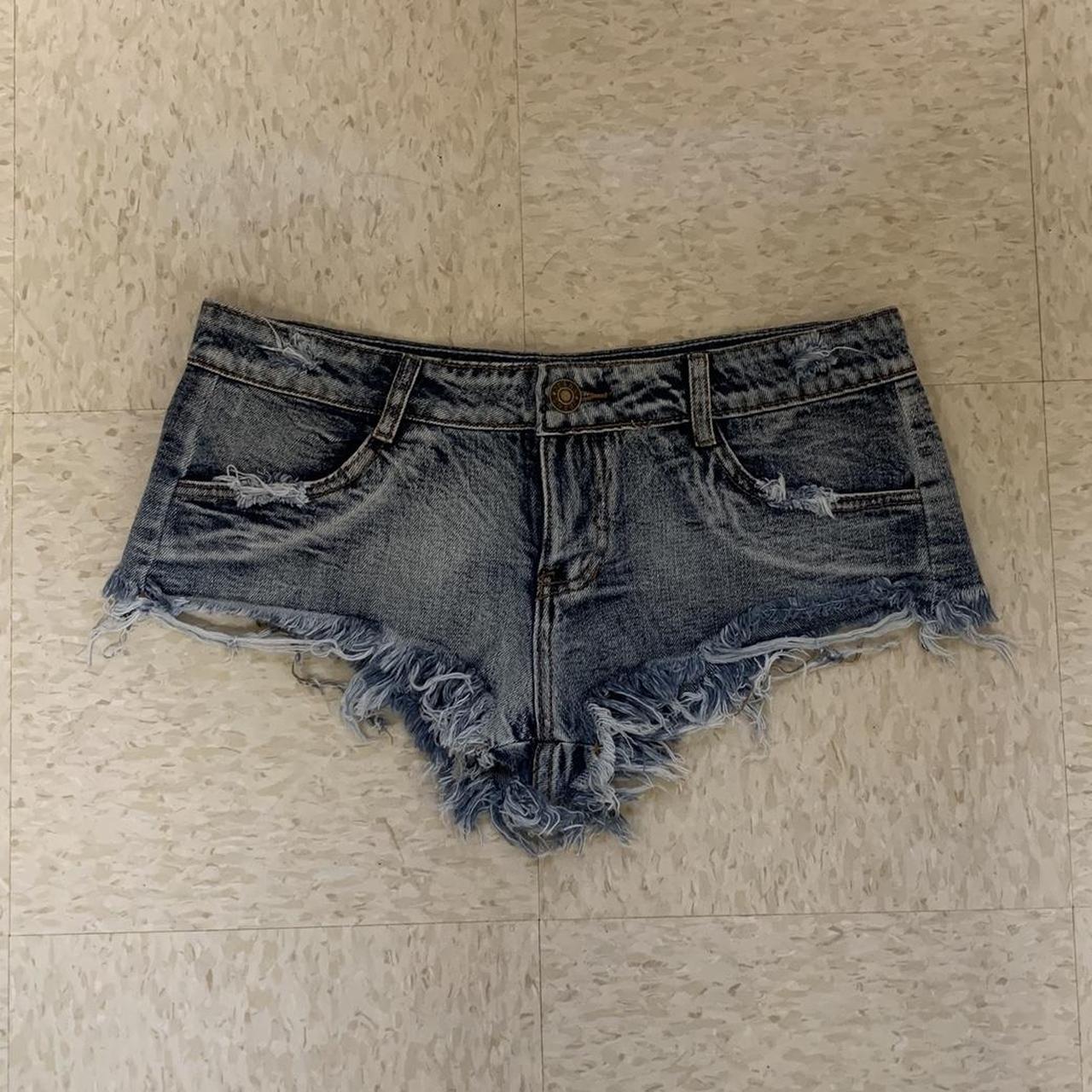 Distressed denim booty shorts in size L! Vue... Depop
