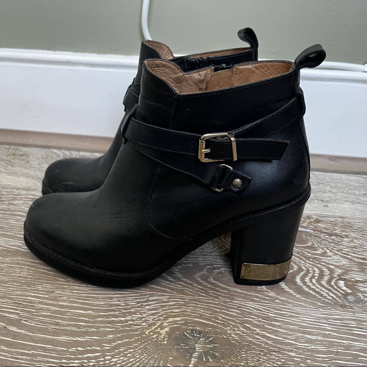 Topshop chunky high heel ankle boots with gold metal Depop