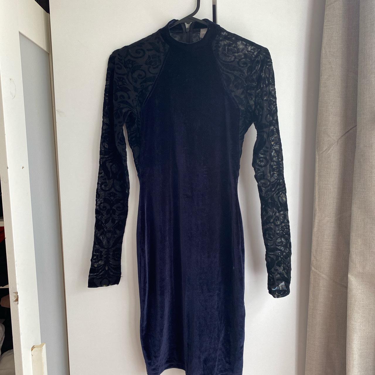 Gorgeous black and navy blue velvet and sheer dress... - Depop