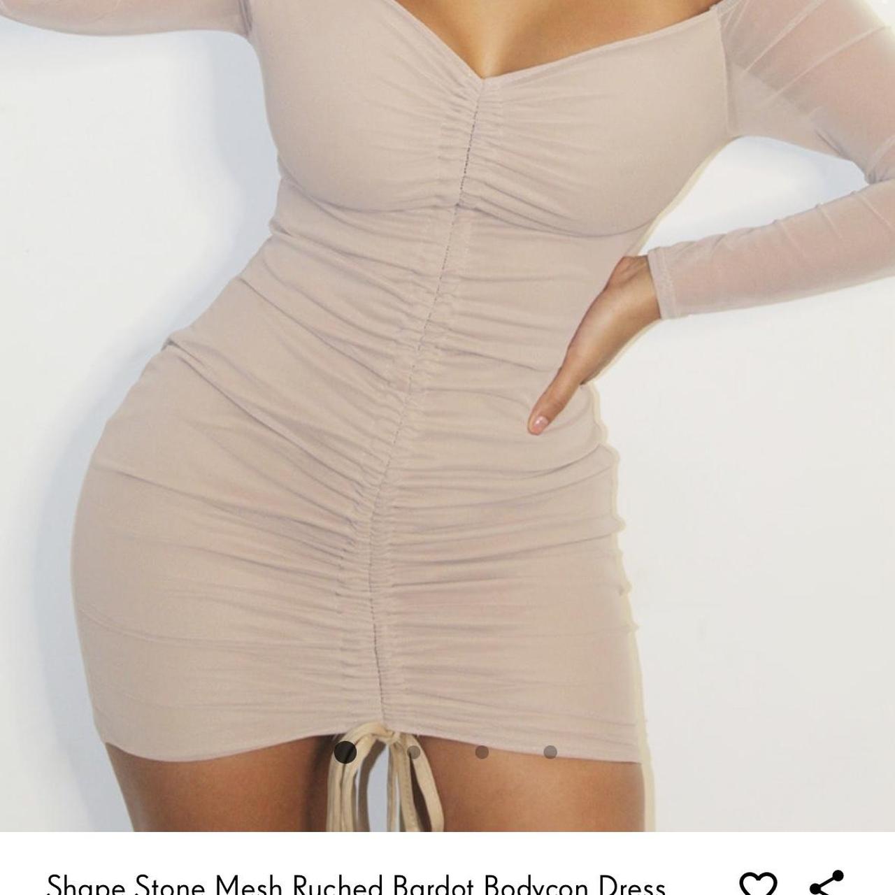 Shape Stone Mesh Ruched Bardot Bodycon Dress RRP