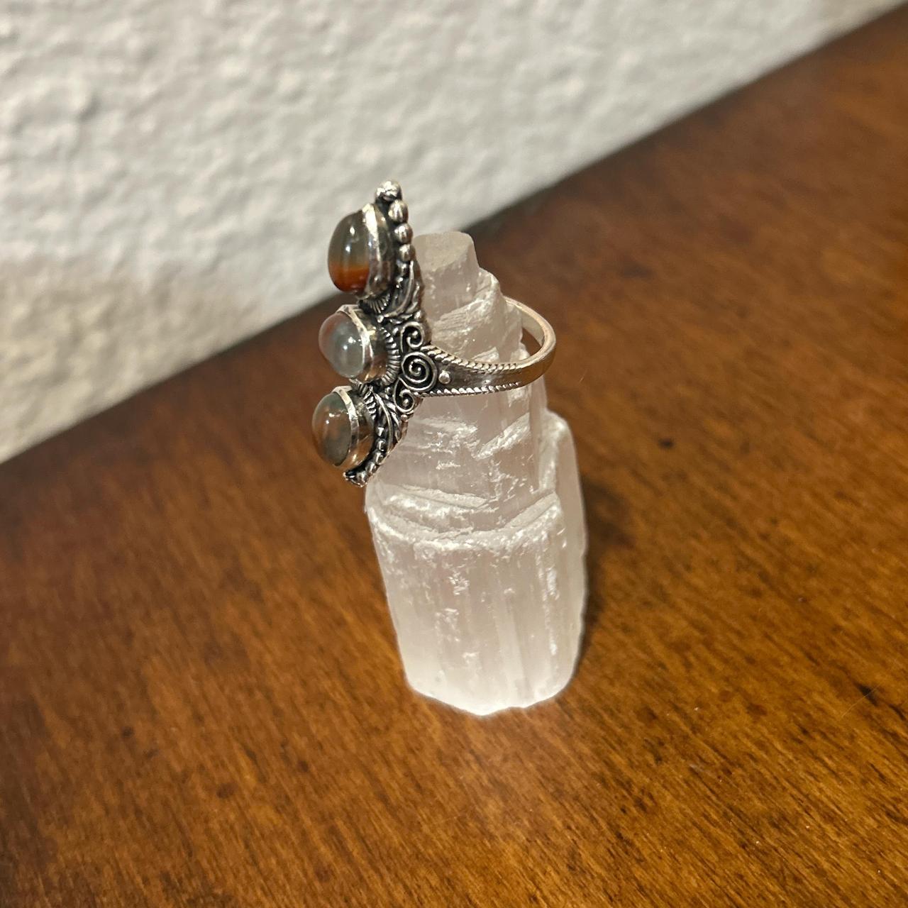 Women's Ring - Silver/Multi – Silver stone ring (… - image 3