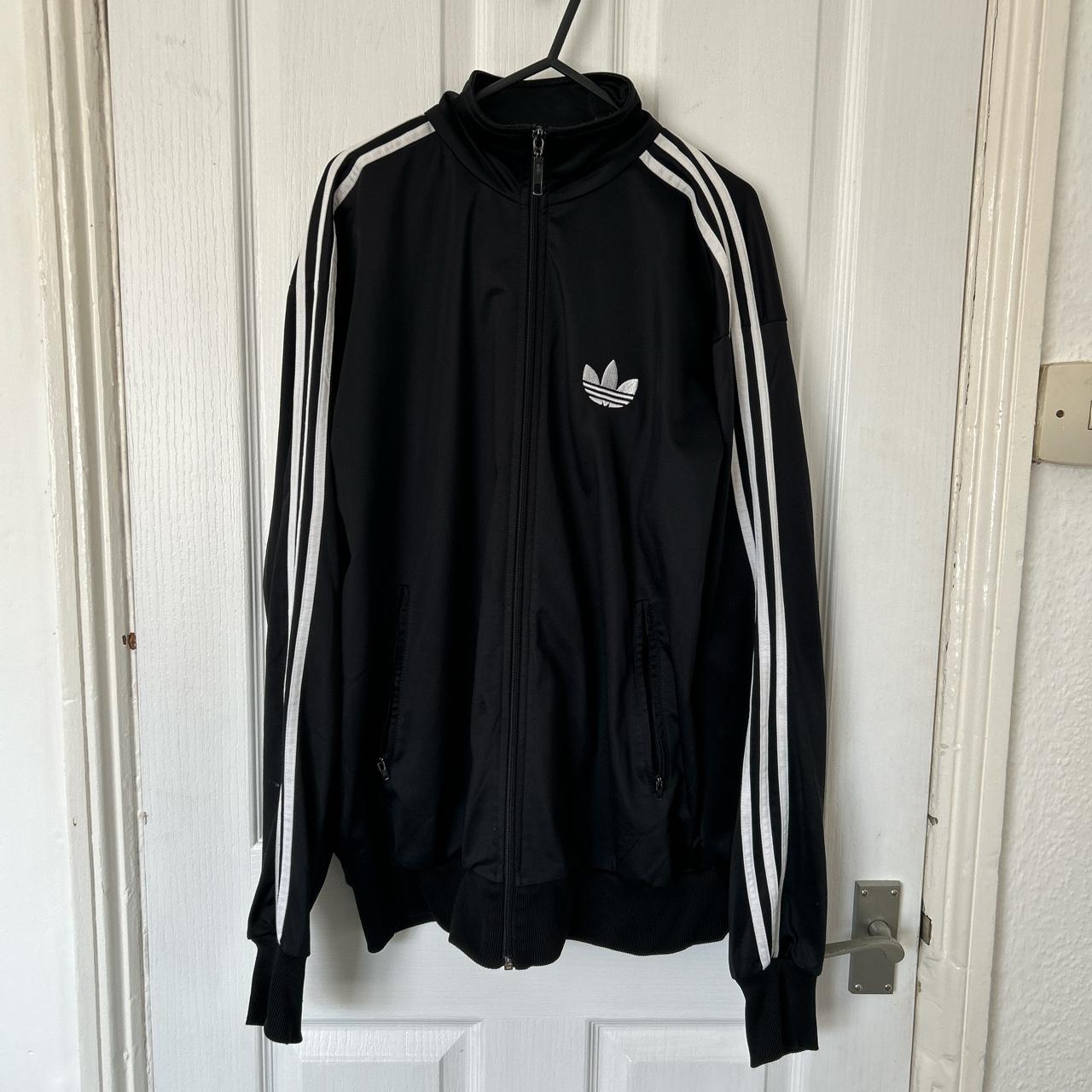 Black and white adidas track jacket - Depop