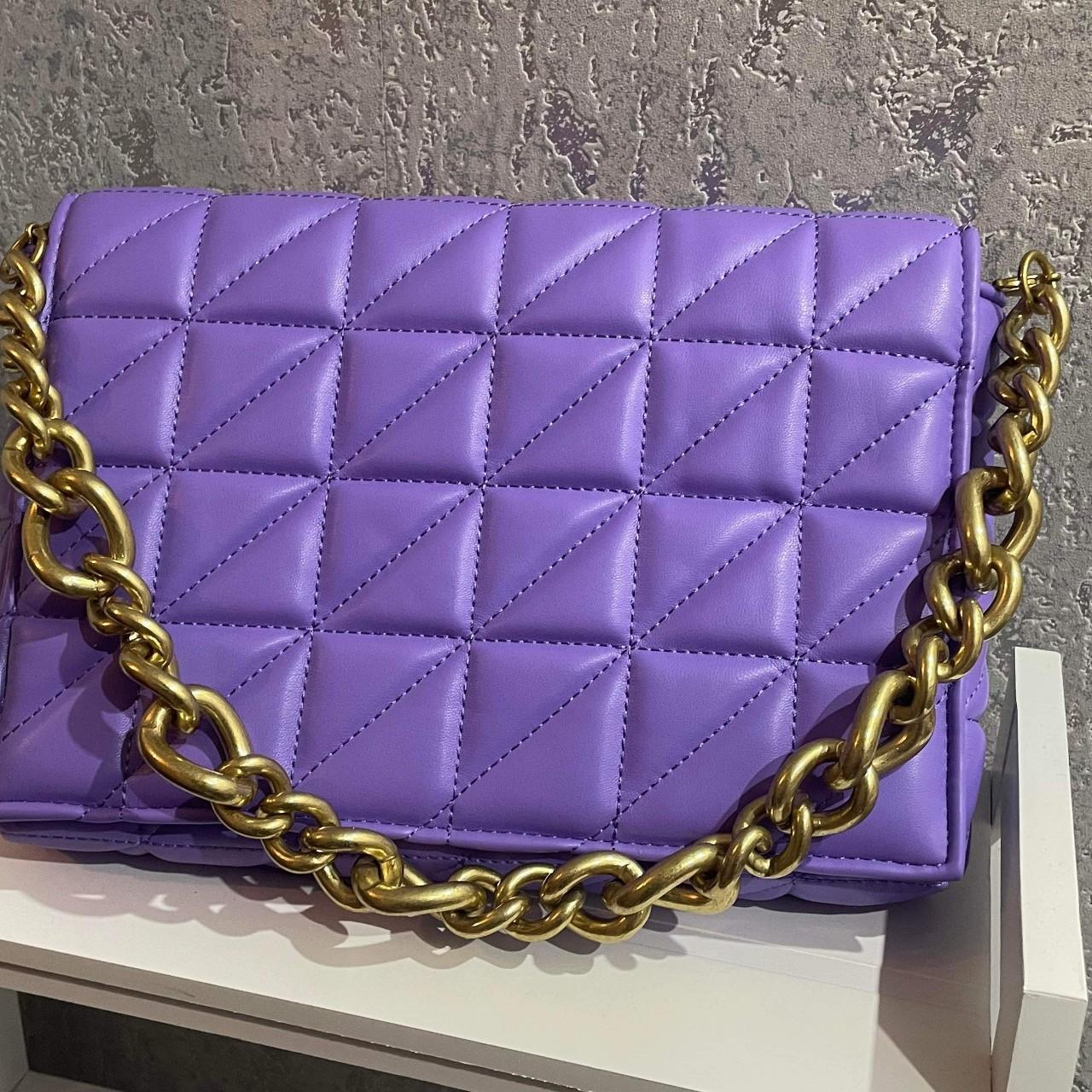 Zara top handle purple bag with chunky distressed... Depop