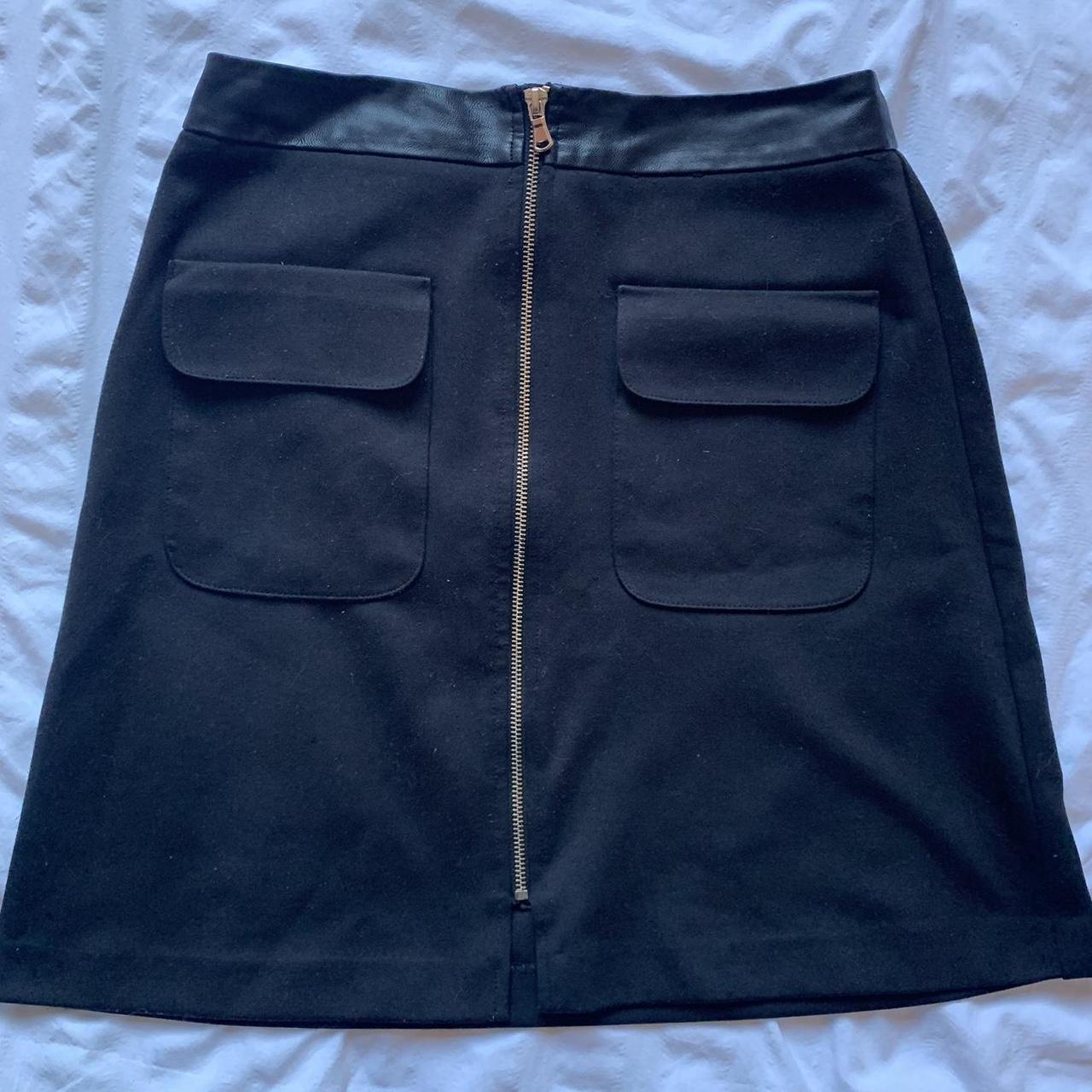 black leather pocket zip work bodycon skirt... - Depop