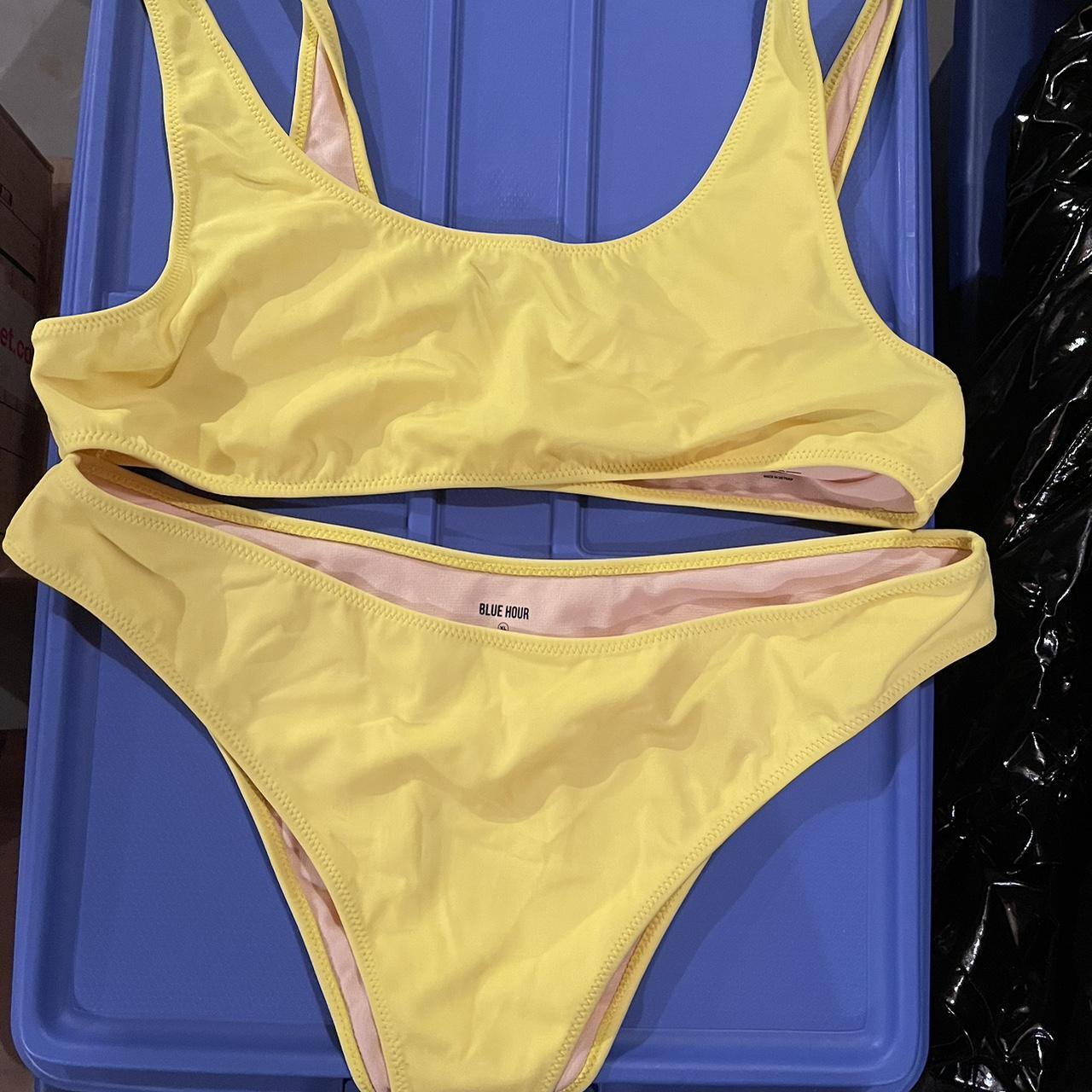 PacSun Blue Hour High Cut Yellow Bikini Size XL Top... - Depop