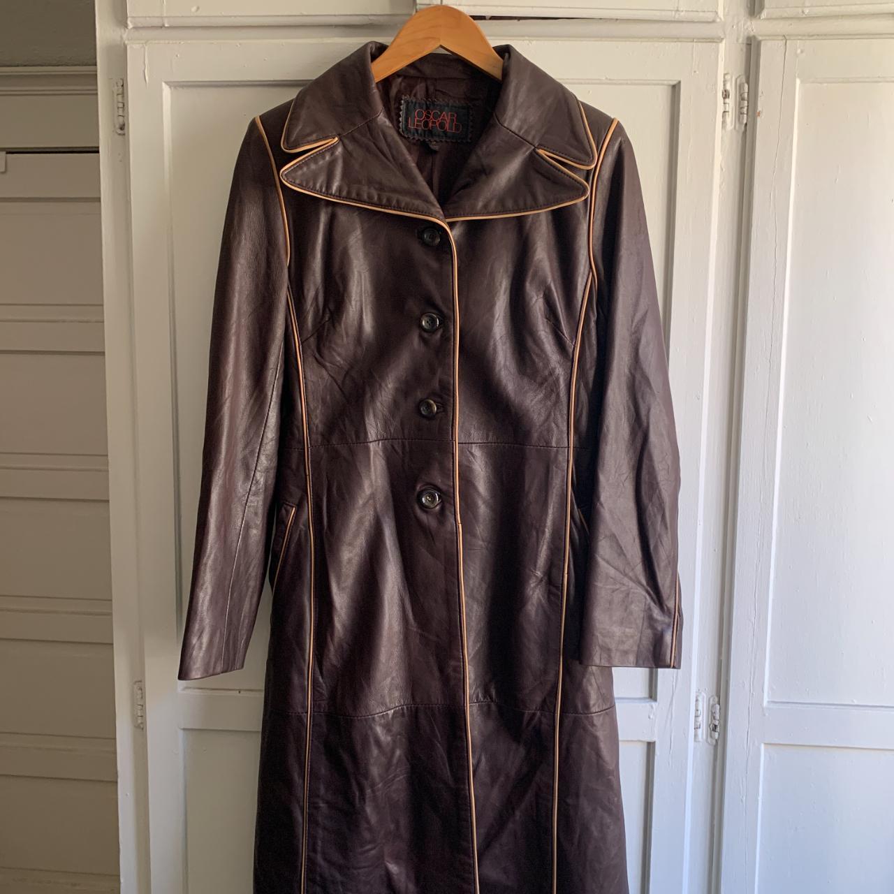 Leather trench-coat-vintage - Depop