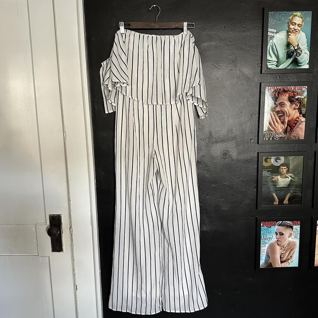 Striped Off the Shoulder Jumpsuit one of my. Depop