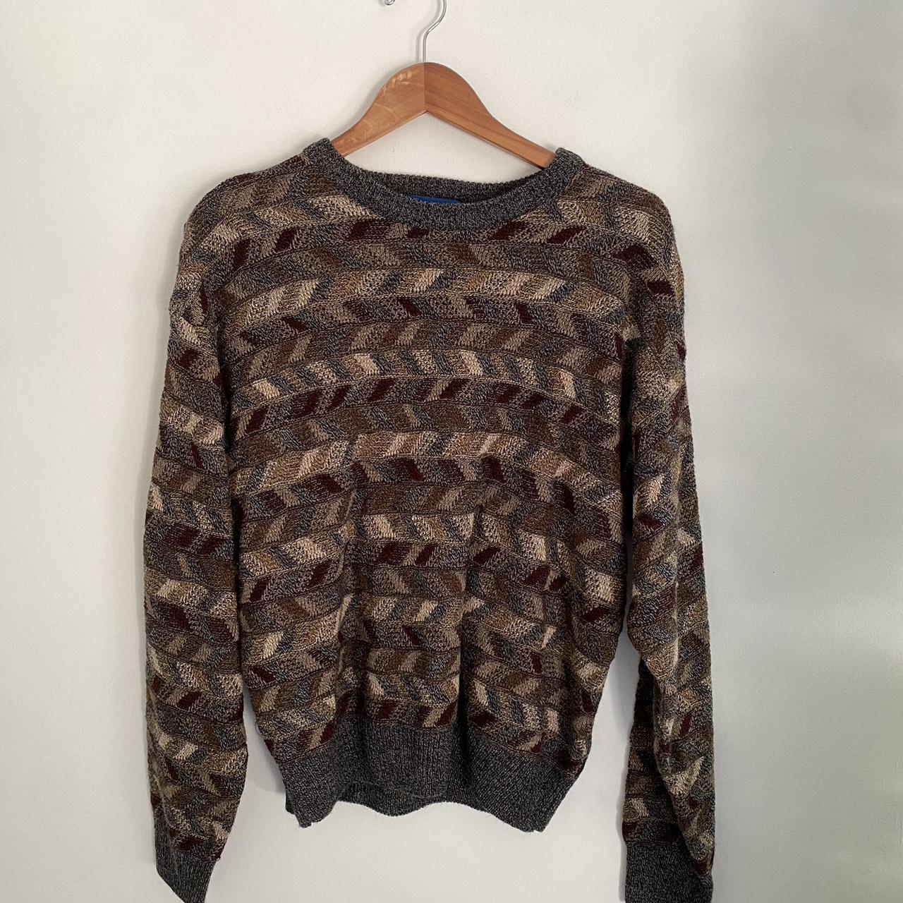 brown and gray grandpa sweater size small. a few... - Depop