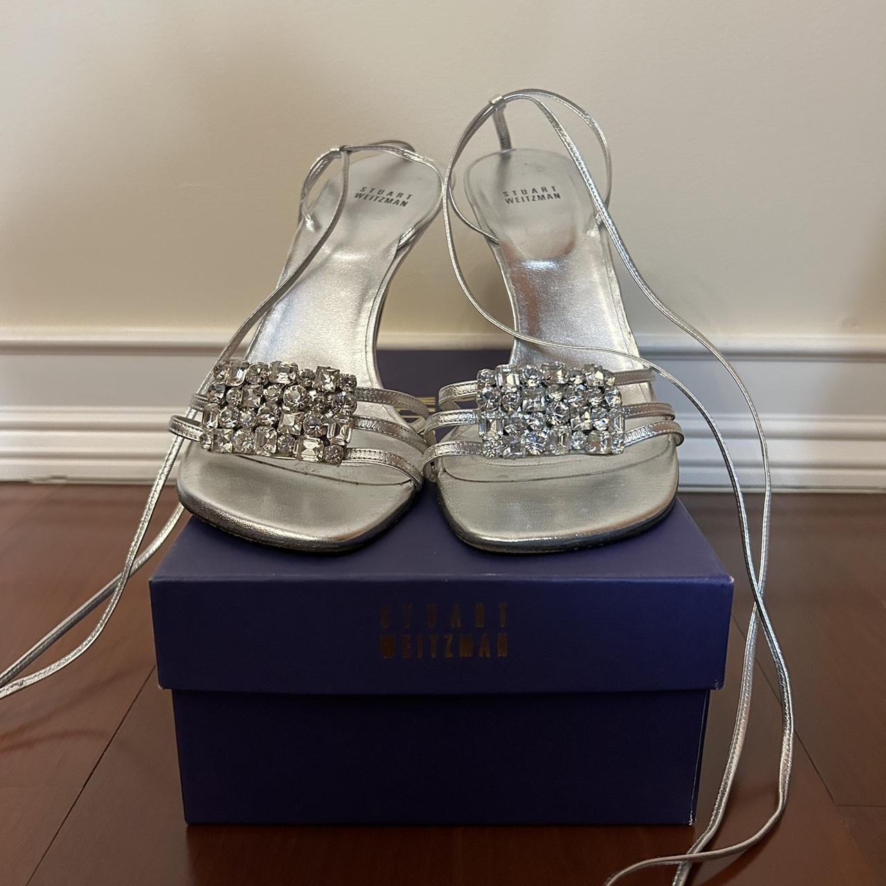 Stuart Weitzman silver sandals with rhinestones. Depop