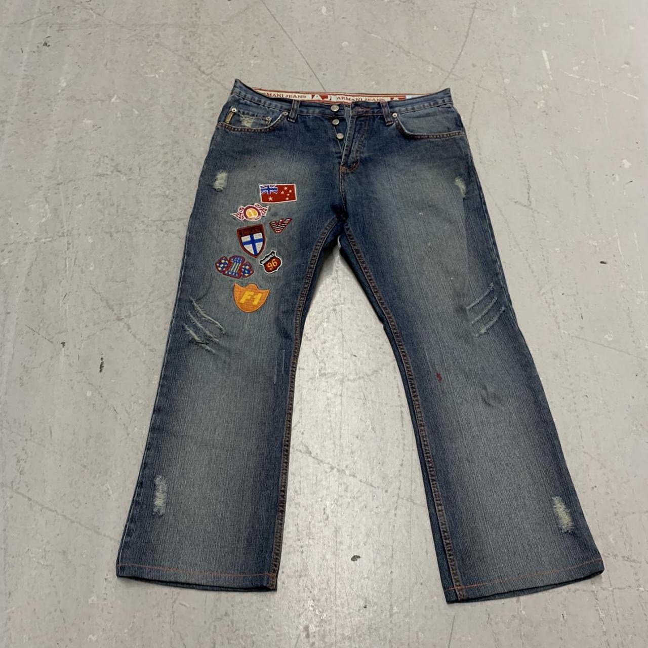 Armani Jeans Men's Blue and Red Jeans | Depop