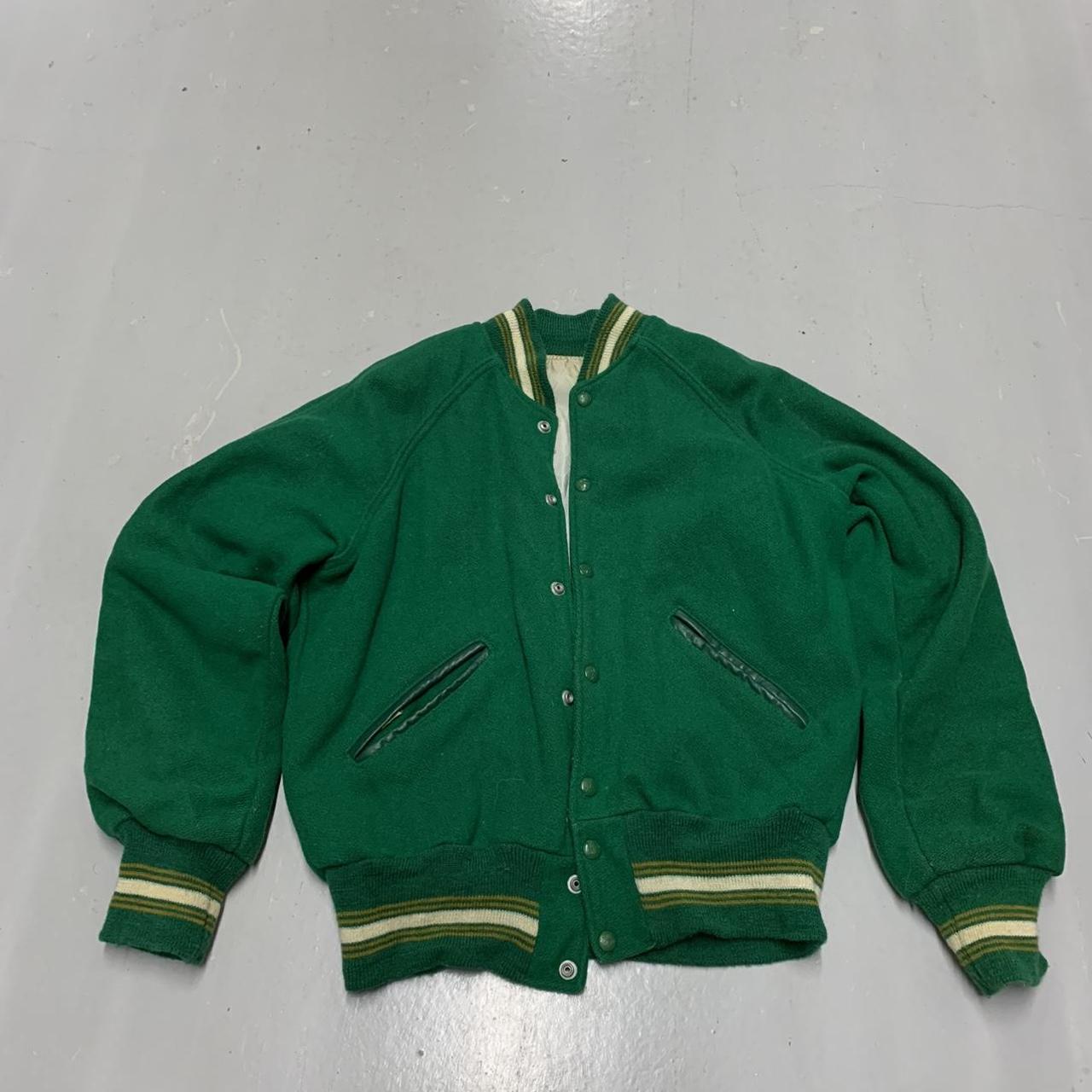 Vintage dark Green varsity jacket 1980s green speed... - Depop