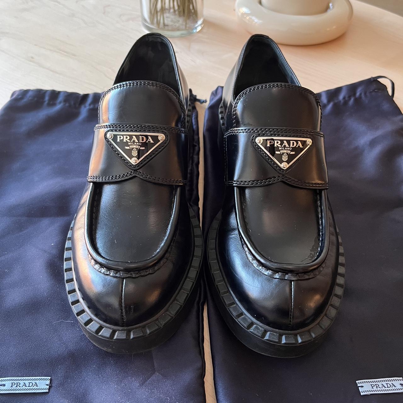 Prada Black Spazzolato Logo Leather #Loafers in... - Depop