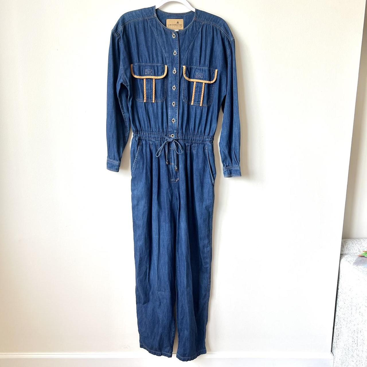 Vtg 80s Liz Claiborne 100% Silk Royal Blue Embossed newest Jumpsuit 10 Blouson