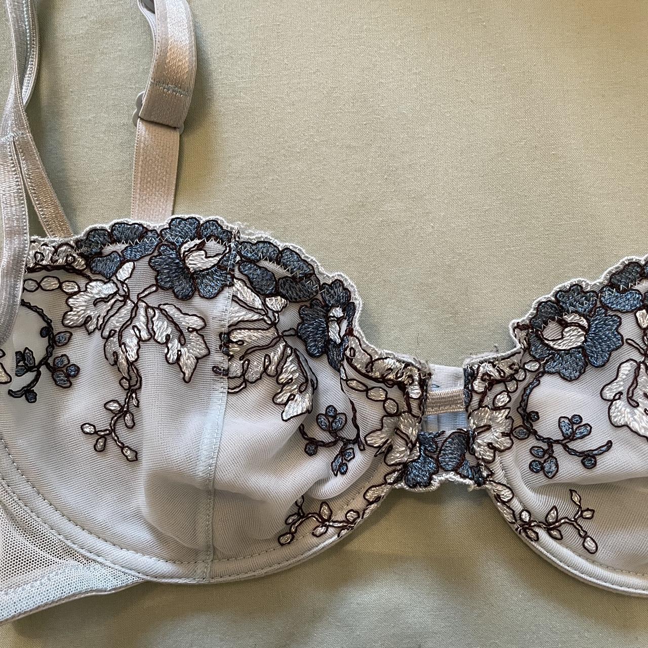 Beautiful baby blue bra with embroidered floral... - Depop