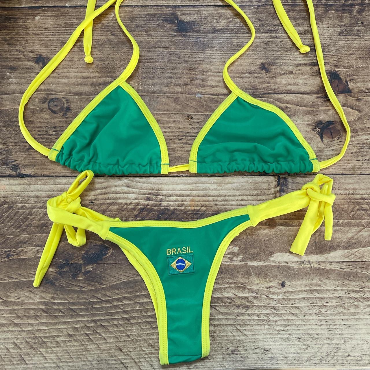 Women's Yellow and Green Bikinis-and-tankini-sets | Depop