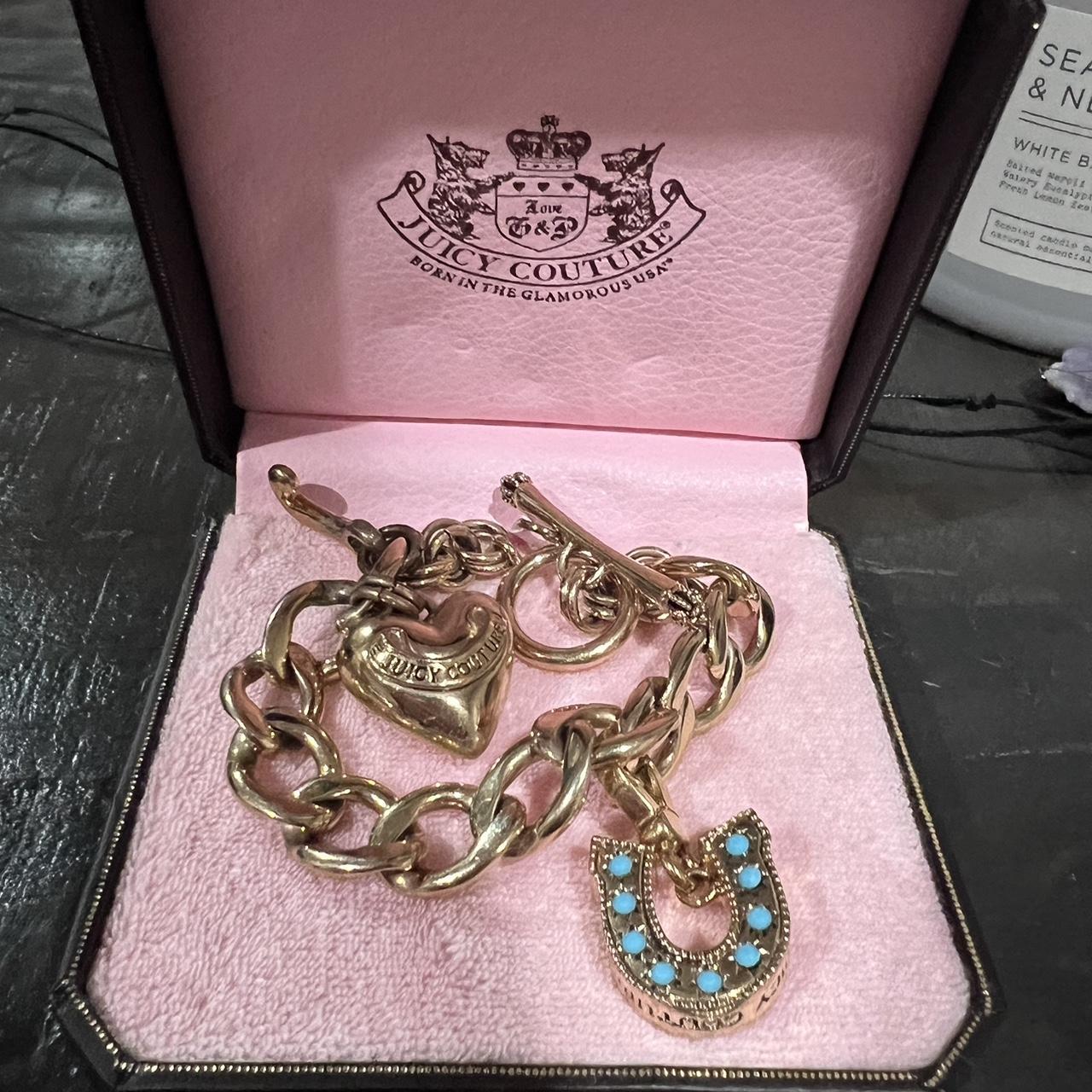 2000s juicy couture gold charm bracelet with - Depop