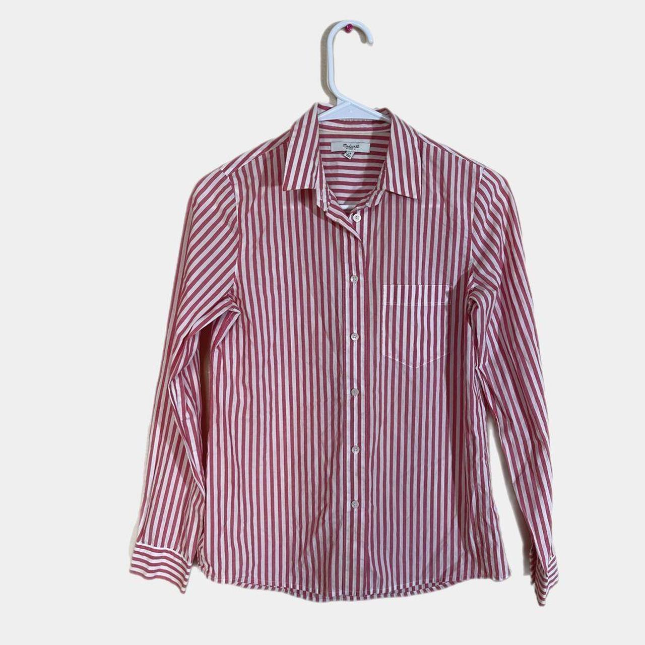 madewell pink and white striped shirt