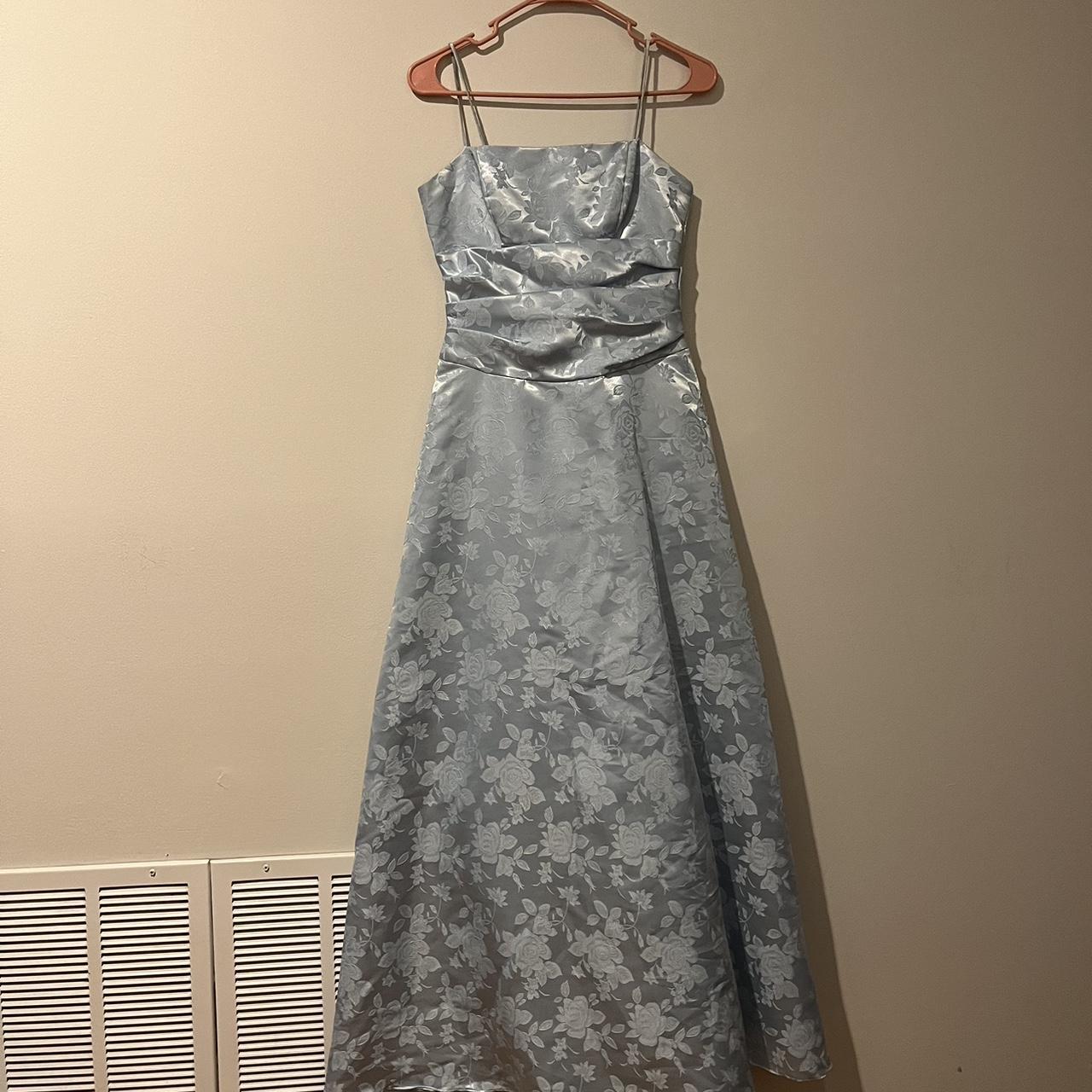 Cinderella Blue early 2000s style gown with floral... - Depop