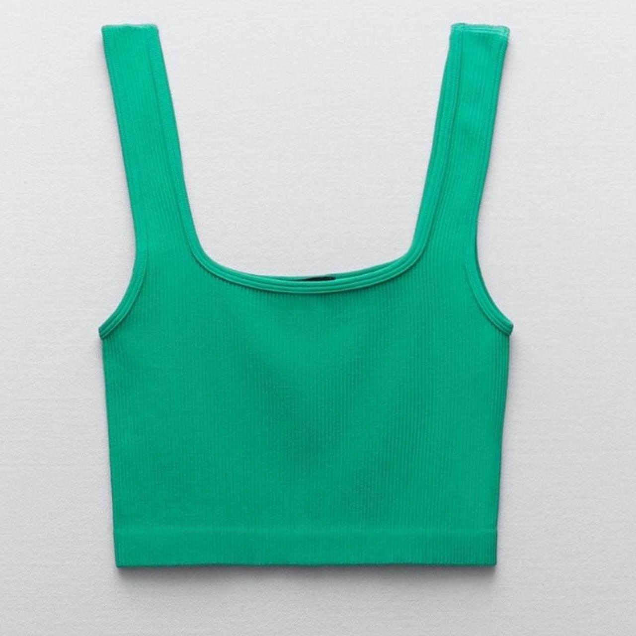 Zara green ribbed square neck tank top Color is a... Depop