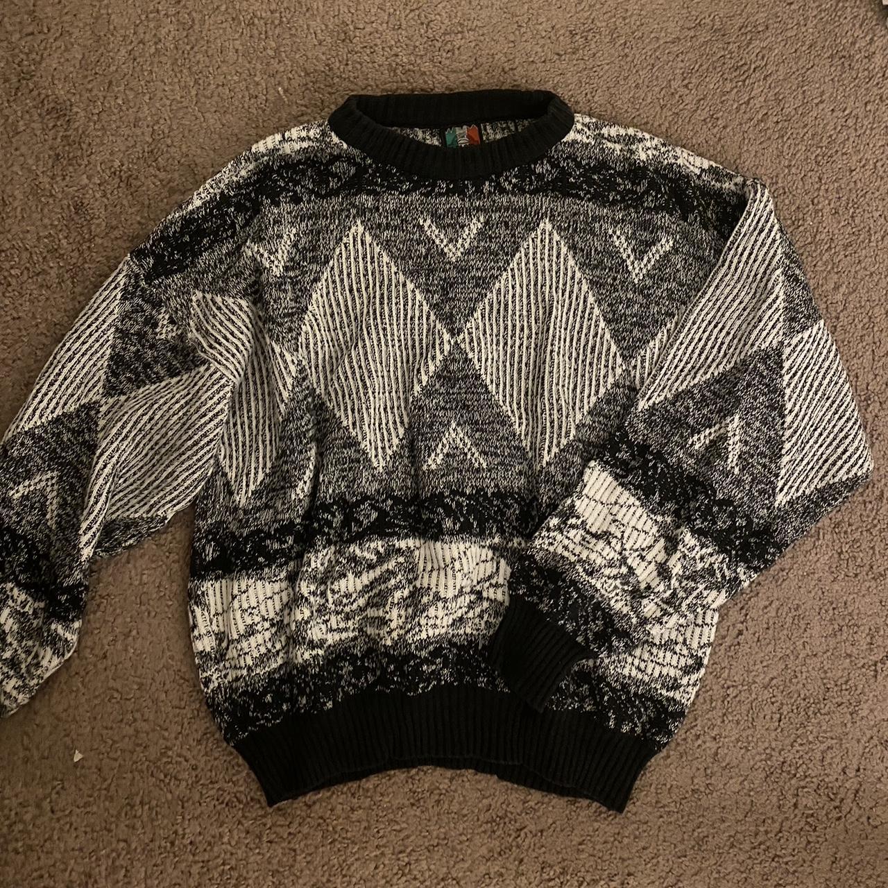Vintage grey and black knit sweater Size L Depop