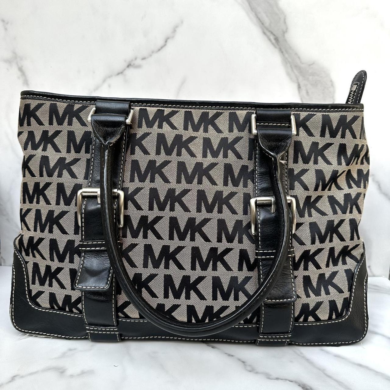 Michael Kors monogram tote bag black and tan. black - Depop