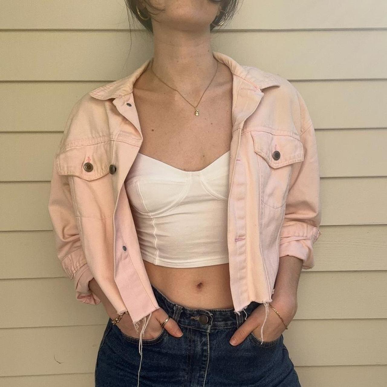 Baby pink clearance denim jacket cropped