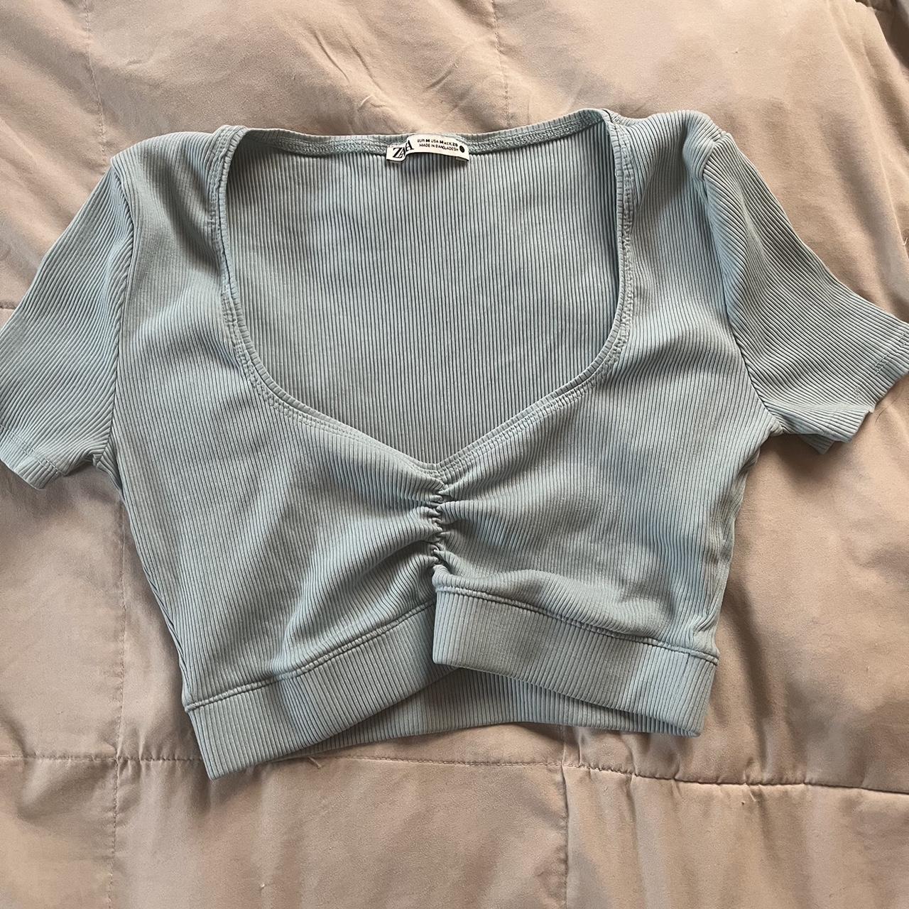 Baby blue Zara crop top Size Medium perfect... Depop