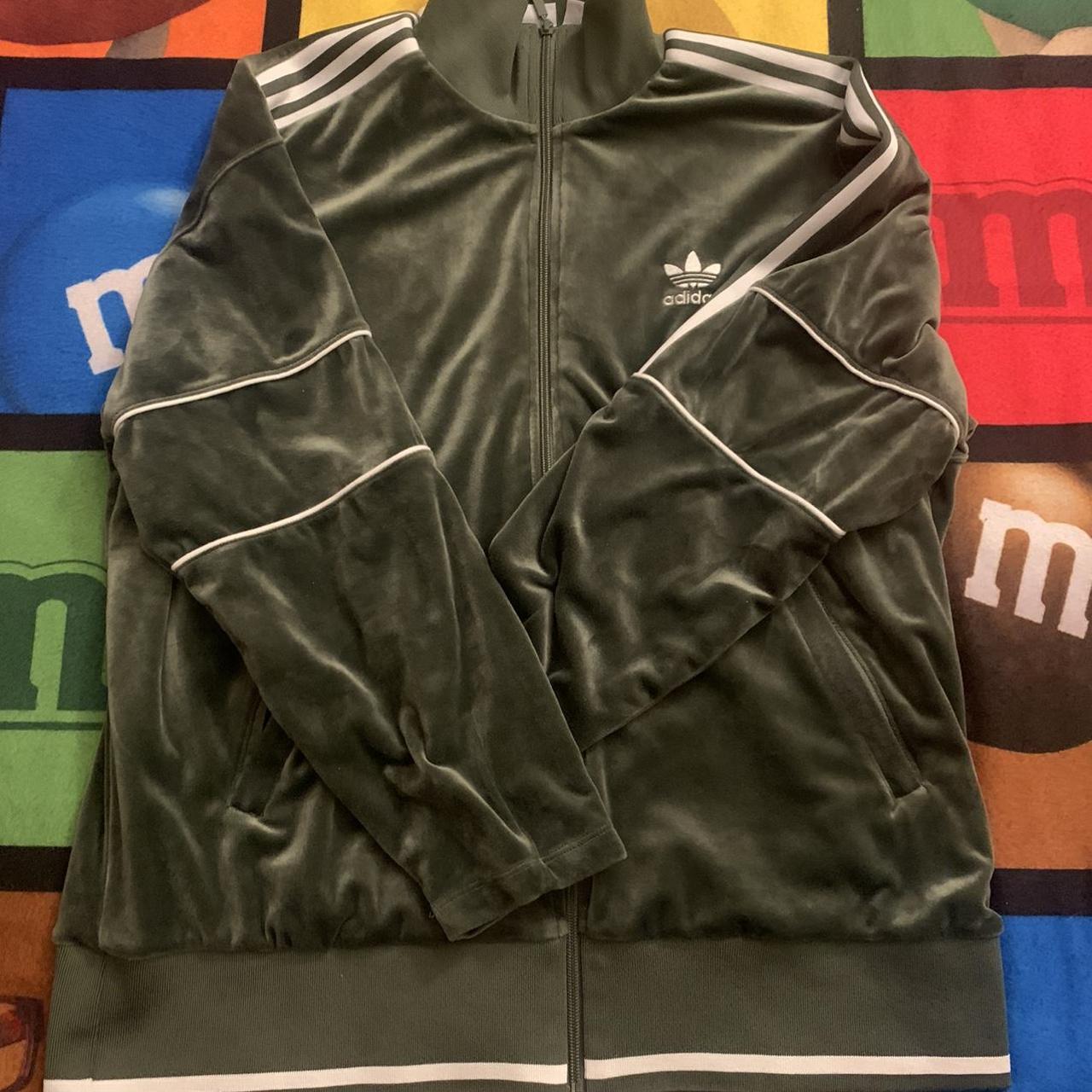 Adidas Oversized Velvet Olive Track Jacket Size M - Depop