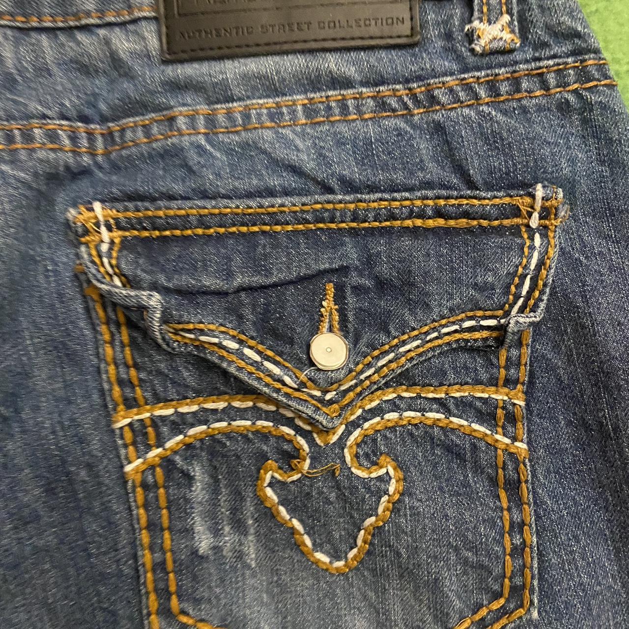 MKSA Rock Revival Style Denim Jeans Stitching Design... Depop