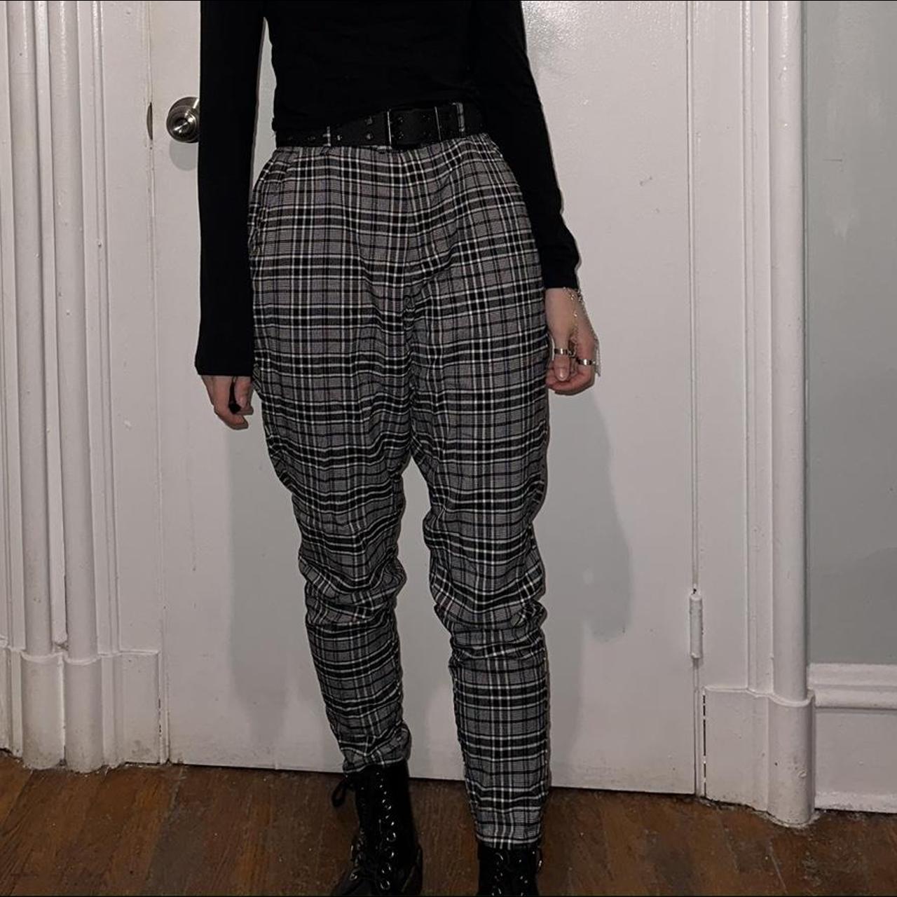 Grey/black plaid pants. Fit like joggers, more roomy... - Depop