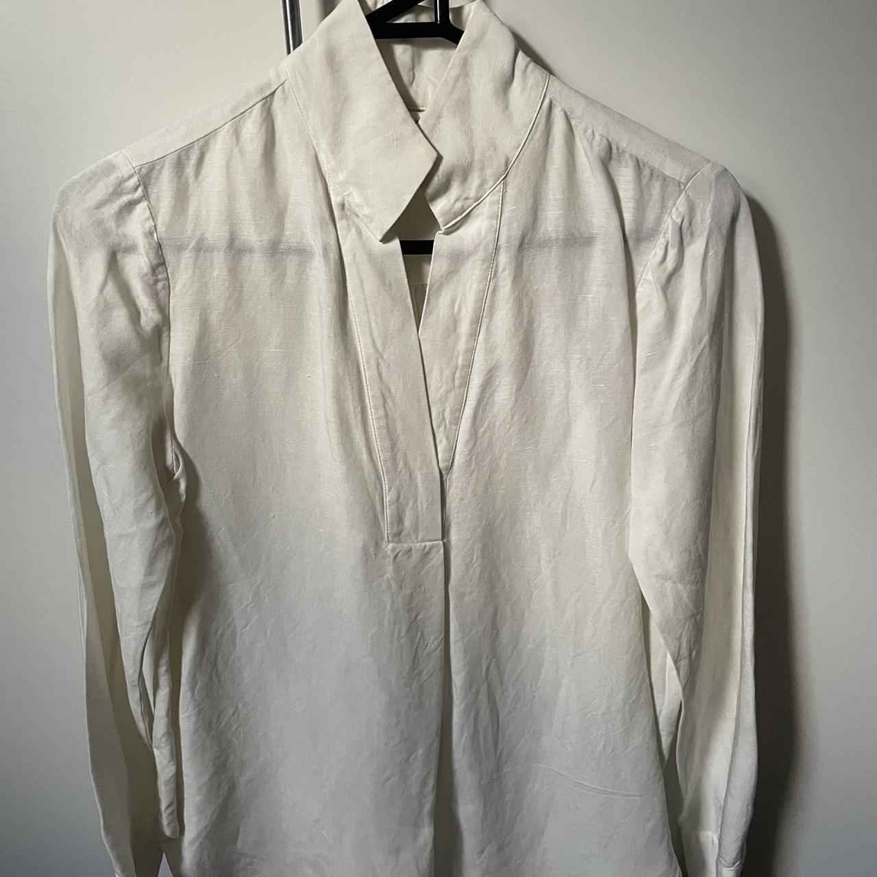 Witchery white collared linen shirt top size 6 Worn... - Depop