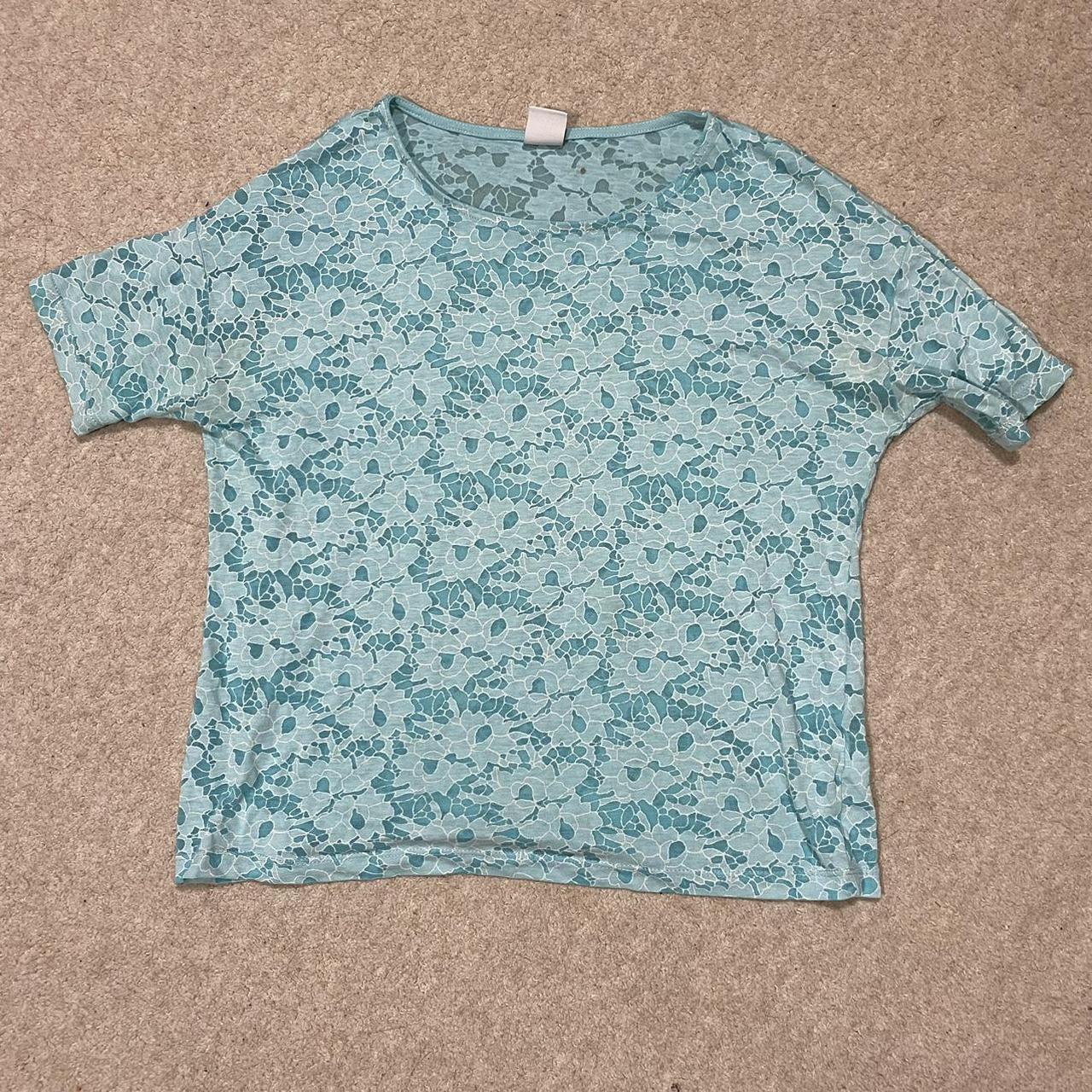 Blue Floral See Through Top (mesh) Brand Is Bossini - Depop