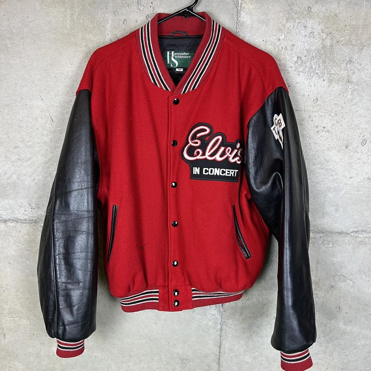 Vintage 90s Elvis in concert varsity jacket crazy... - Depop