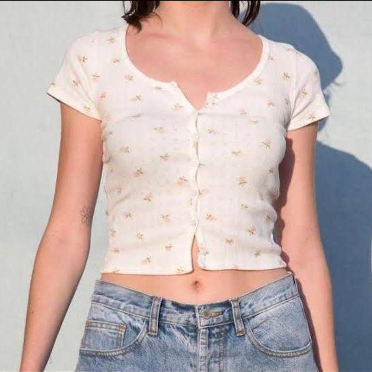 brandy melville zelly top in white floral pink got... Depop